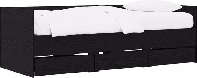 Berkfield Home Modern Bed Frame with Storage Drawers in Black Oak, W/D/H: 200 x 80 x 65 cm