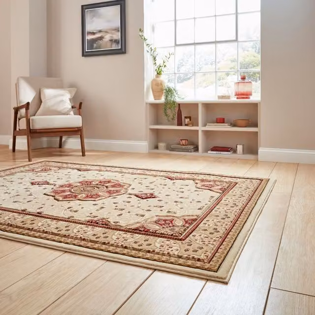 The Rug Shop UK Traditional Stain-Resistant Floral Area Rug in Beige, W: 280 cm, D: 380 cm – 1