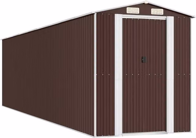 Berkfield Home Garden Shed in Dark Brown, Galvanised Steel, W/D/H: 192 x 772 x 223 cm – 1