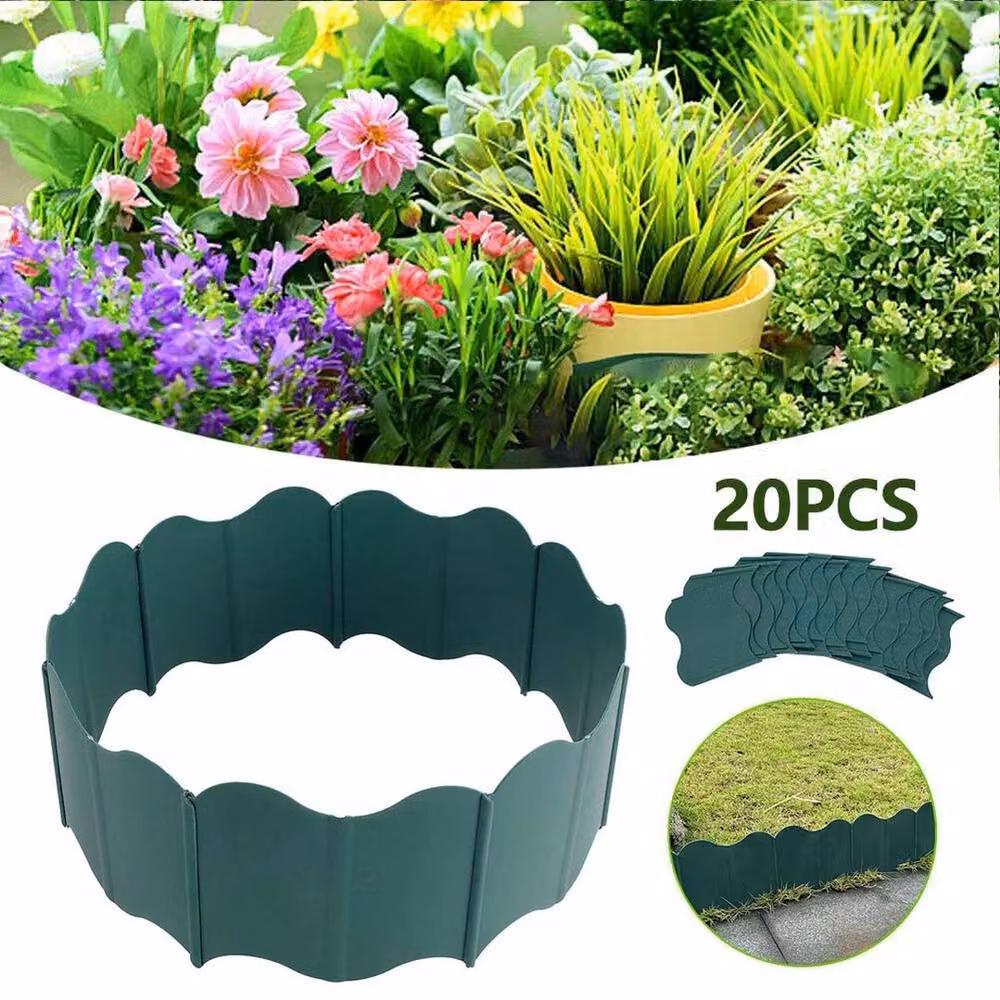 FLAVORA Green Plastic Flexible Lawn Edging Garden Border Fence, H x W: 15 x 100 cm – 2