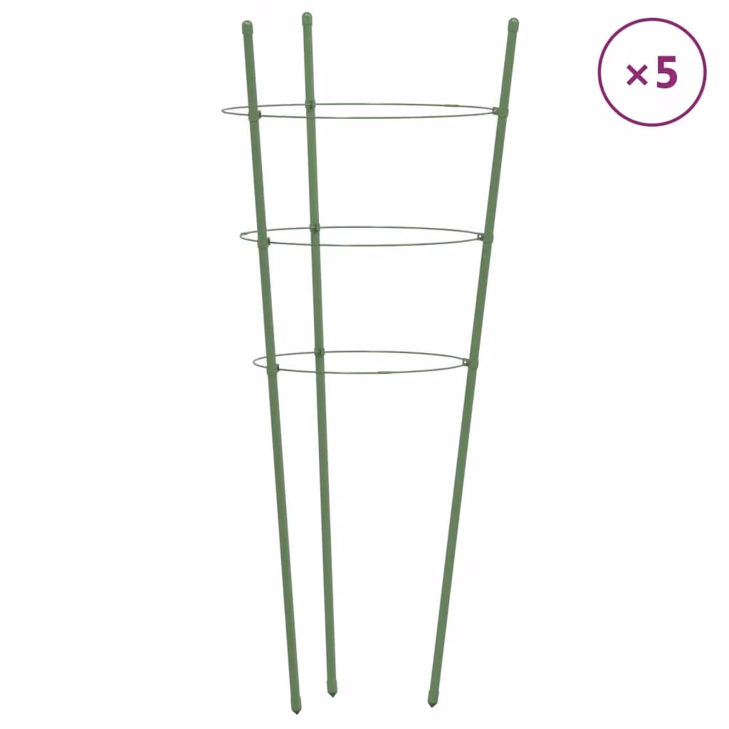 Berkfield Home Garden Steel Plant Supports with 3 Rings, Green, 5 Pieces, Height: 60 cm – 2