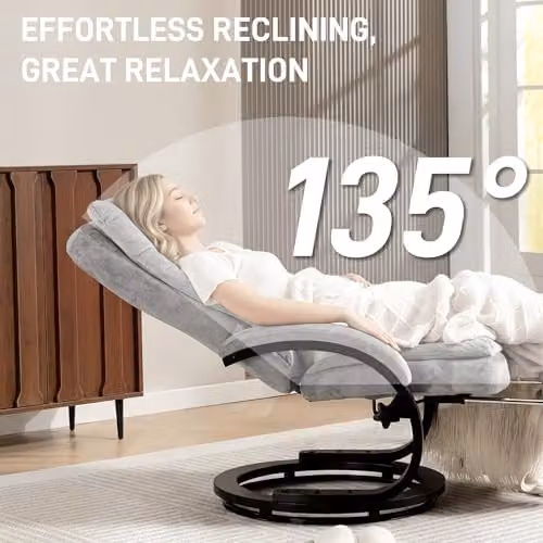HOMCOM Grey Velvet Swivel Recliner Armchair with Integrated Footrest and Manual Lever – 4