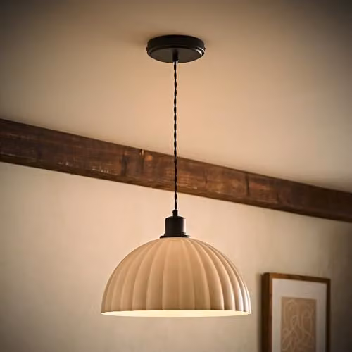ValueLights Bourton Vintage Dome Pendant Ceiling Light with Bulb in Black and Gold/Brass – 2