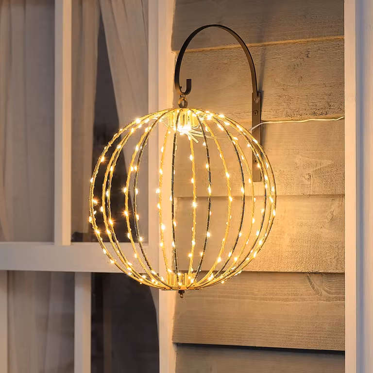 Lights4fun Gold Twinkling Micro LED Hanging Outdoor Sphere Decoration, Diameter: 28 cm
