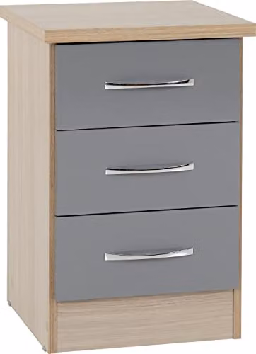 Seconique Nevada 3 Drawer Bedside Table in Grey Gloss – 1