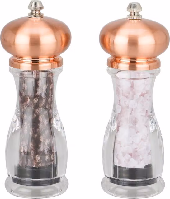 Knightsbridge Copper and Multicolour Metal and Glass Round Salt and Pepper Mill Set