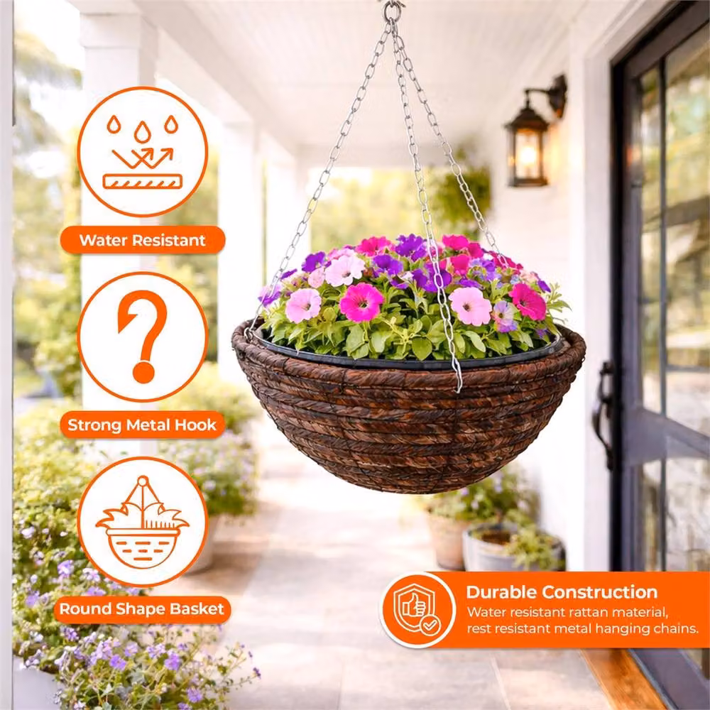 SPETLEK Brown Metal Round Hanging Basket Planter – 2