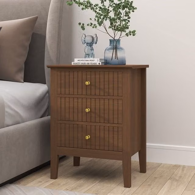 Melody Maison 3 Drawer Bedside Table in Dark Brown