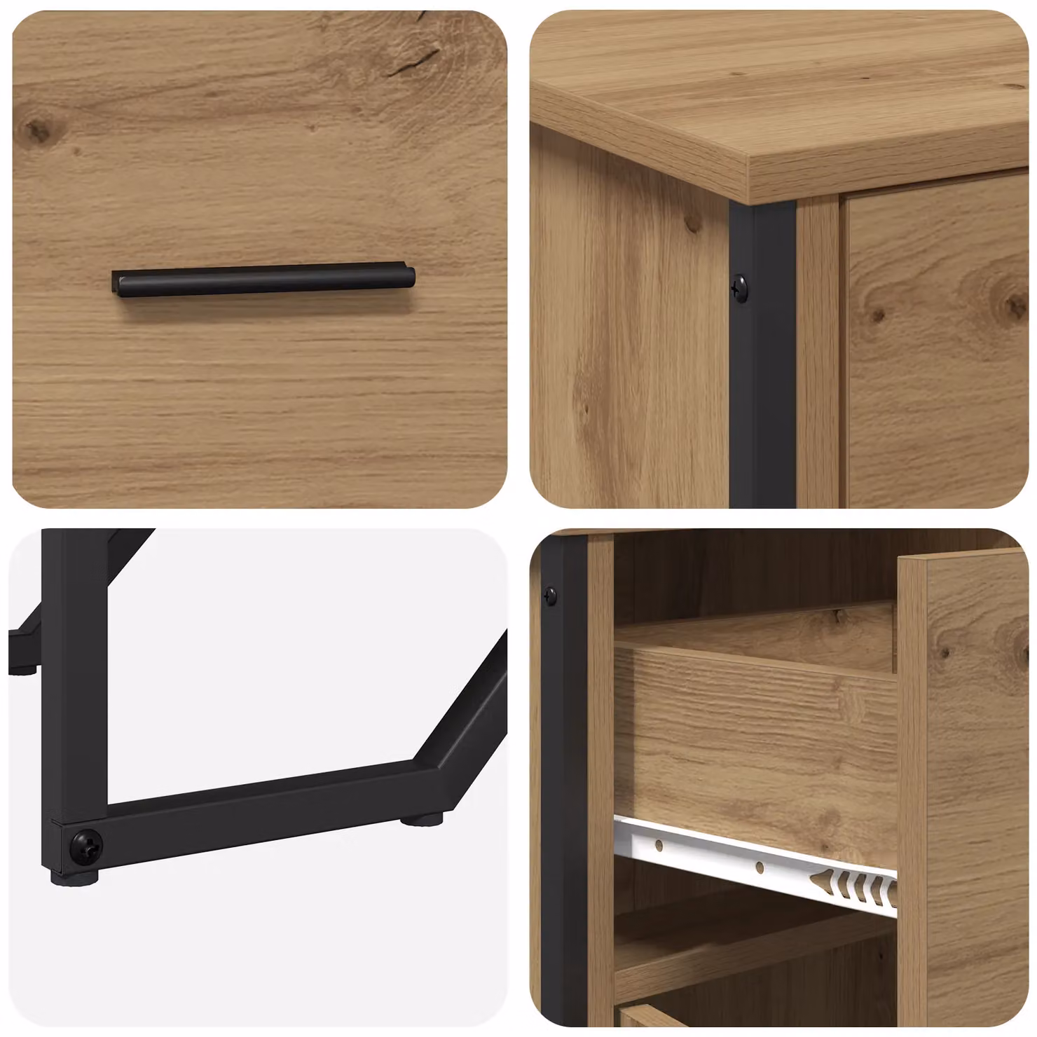 Berkfield Home Artisan Oak Sideboard in Brown, W/D/H: 97 x 32.5 x 74.5 cm – 4