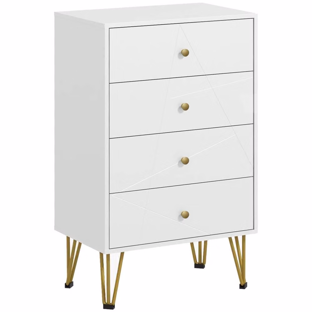 Wyld Haus Nebaso White 4 Drawer Tall Chest with Gold Hairpin Legs W/D/H: 40 x 40 x 100 cm – 2
