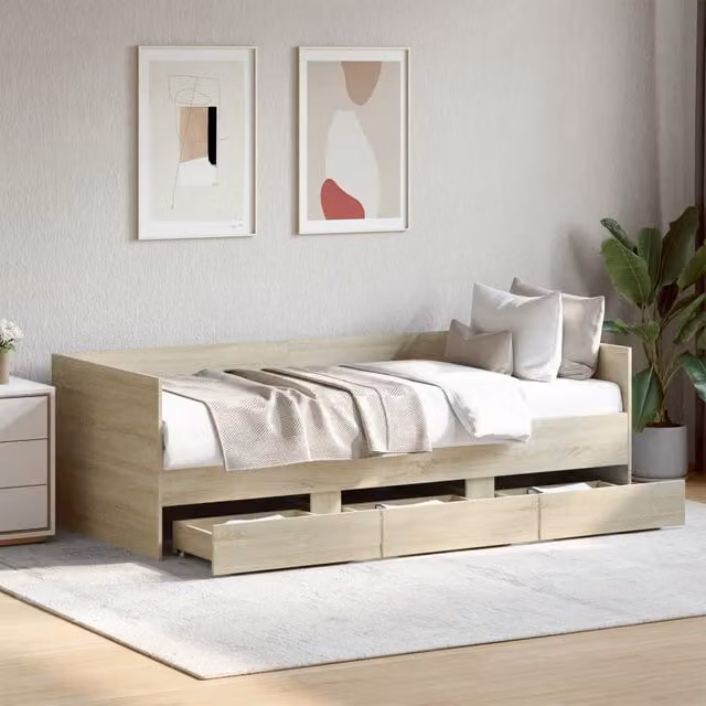 Berkfield Home Sonoma Oak Daybed with Drawers in Brown, W/D/H: 190 x 75 x 75 cm