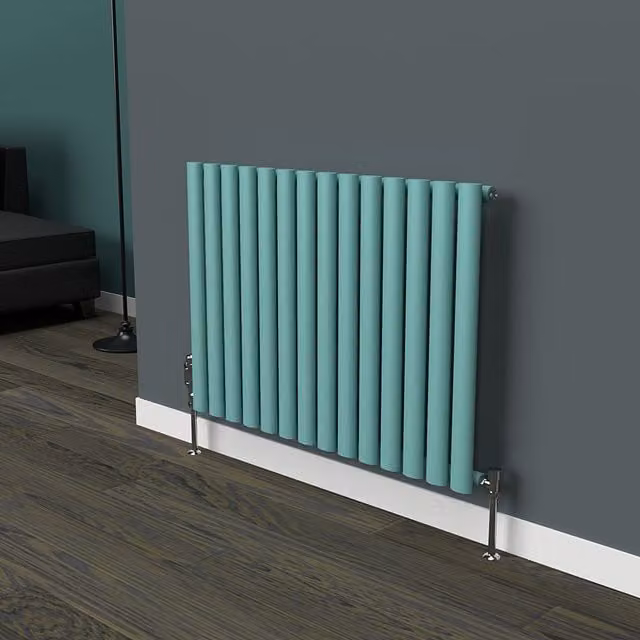 Lux Heat Oval Horizontal Coloured Radiator in Light Aqua Green, W: 78 cm, H: 60 cm