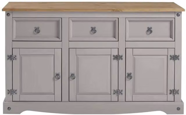 Hinsinc Grey Mexican Style Rustic Waxed Pine 3 Door 3 Drawer Sideboard W/D/H: 125.0 x 76.0 x 3.0 cm
