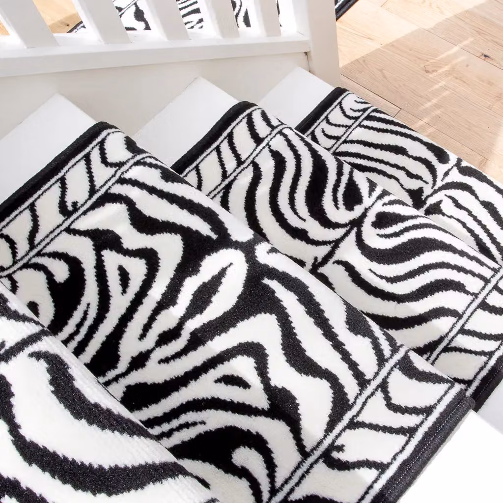 Kukoon Black and White Zebra Print Cut to Measure Stair Carpet Runner Rug, Width: 60 cm, Length: 1680 cm – 4