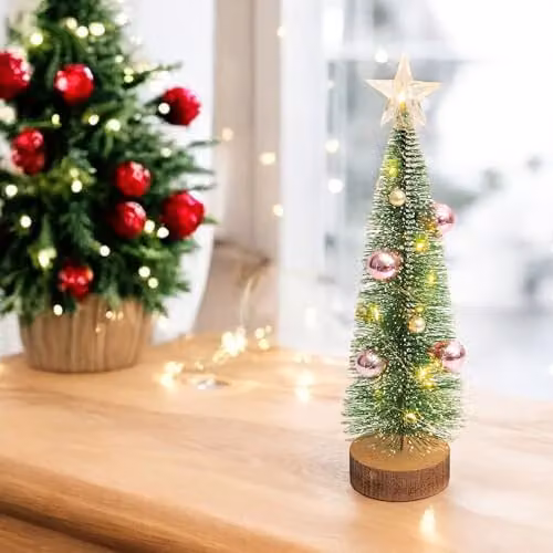 St Helens Home and Garden Battery Powered Tabletop Mini Christmas Tree in Green with Pink and Pearl Baubles – 3