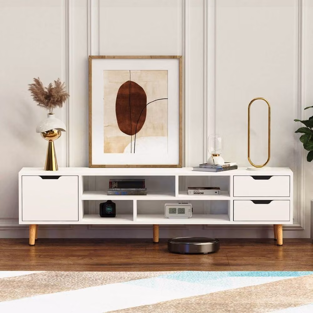 NESTLUNE White TV Unit Cabinet with Shelves for TVs up to 60 Inches, W: 100 cm, D: 15 cm – 4