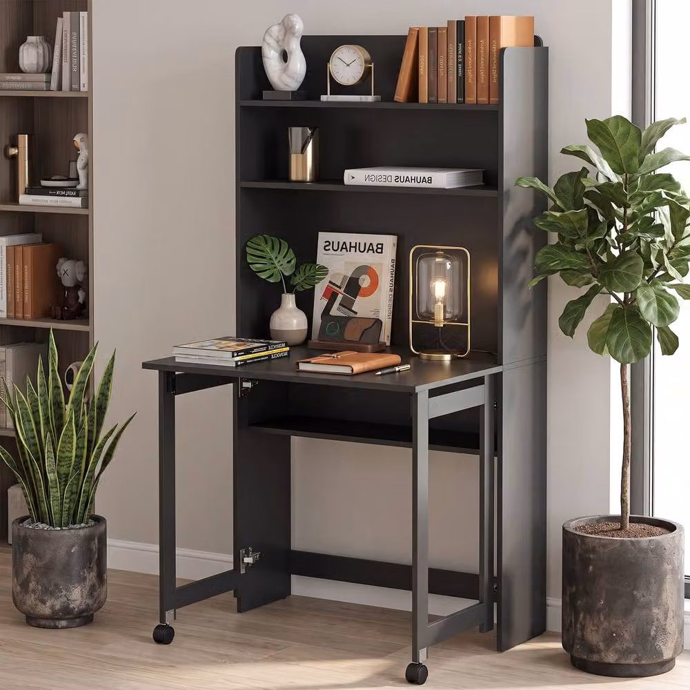 Rolipo Foldable Computer Desk with Storage Shelves in Black – 10
