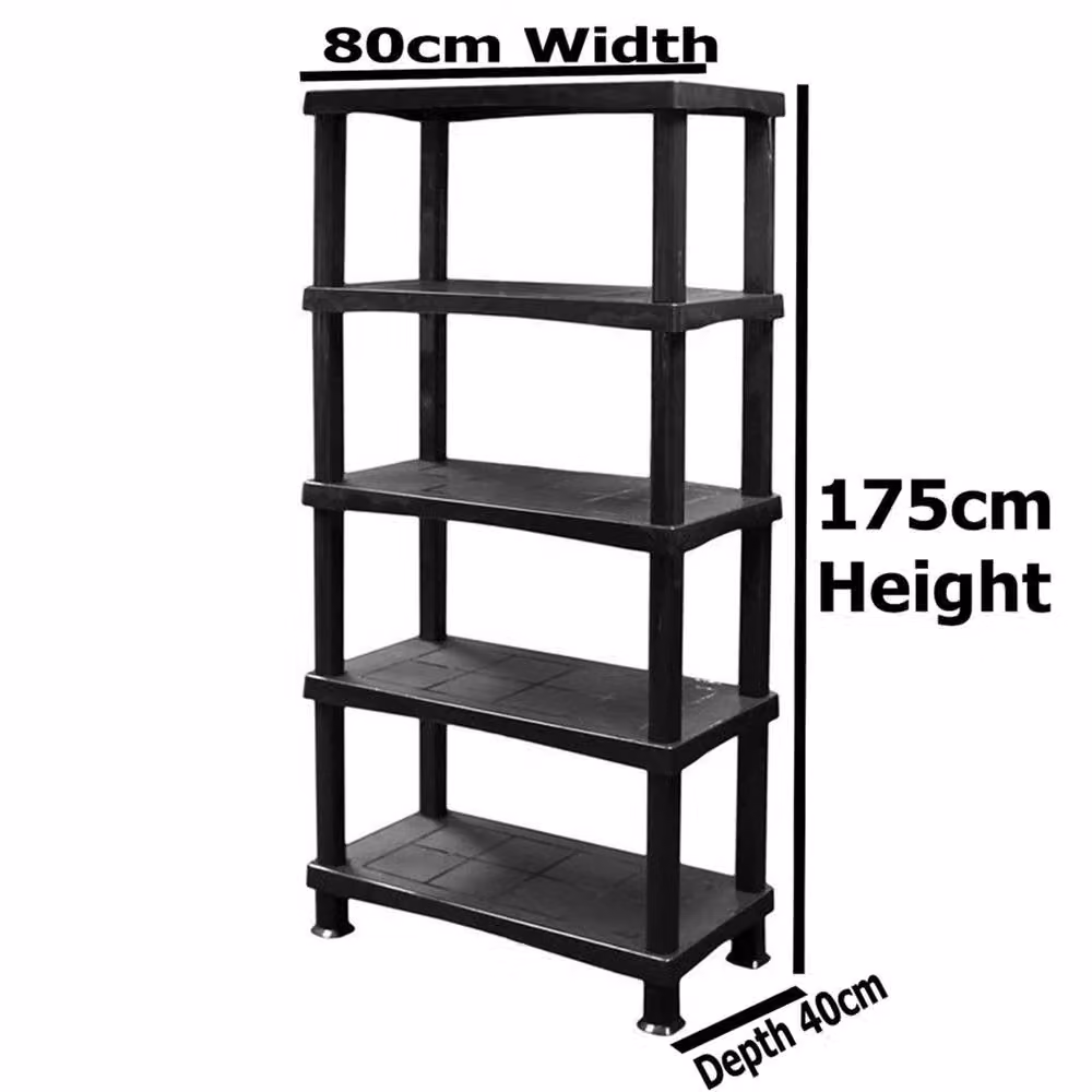 Nordara 5 Tier Plastic Freestanding Shelving Unit in Black, W/D/H: 120 x 70 x 175 cm – 2