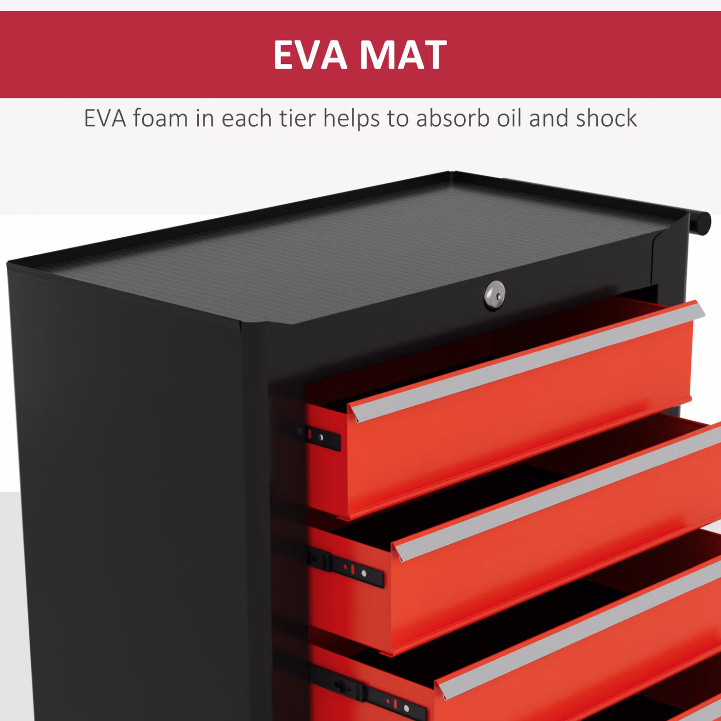 HOMCOM 5-Drawer Steel Tool Chest with Wheels and Lockable Storage Cabinet in Red – 5