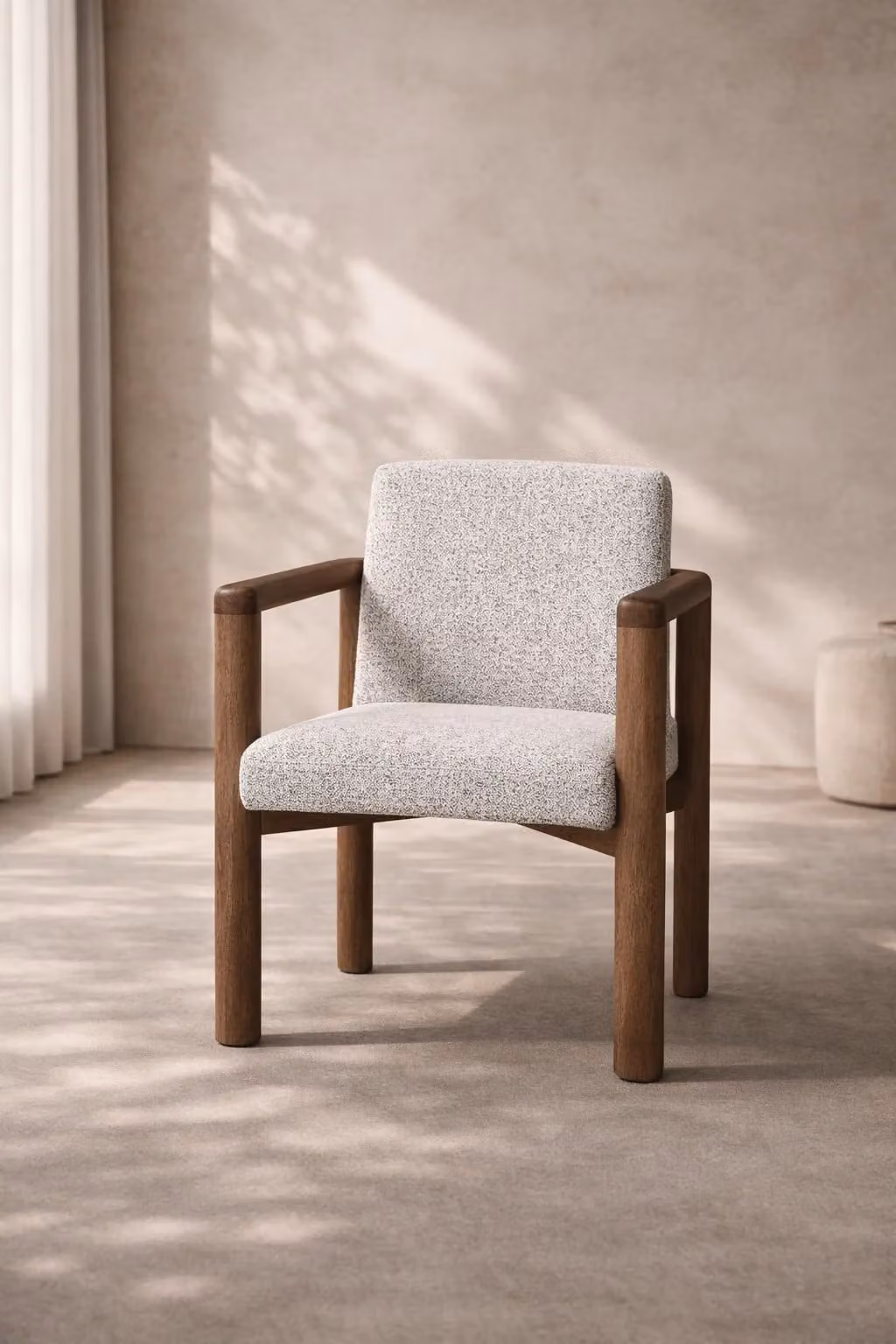Tommy Franks Clover Modern Upholstered Dining Chair with Armrests in Beige and Grey Fabric