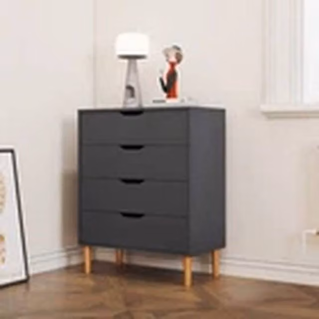 EONLION Dark Grey 4 Drawer Chest for Bedroom Storage, H 87.5 x W 70.0 x D 36.0 cm