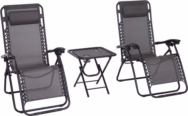 Outsunny 3-Piece Folding Zero Gravity Sun Lounger and Table Set in Dark Grey