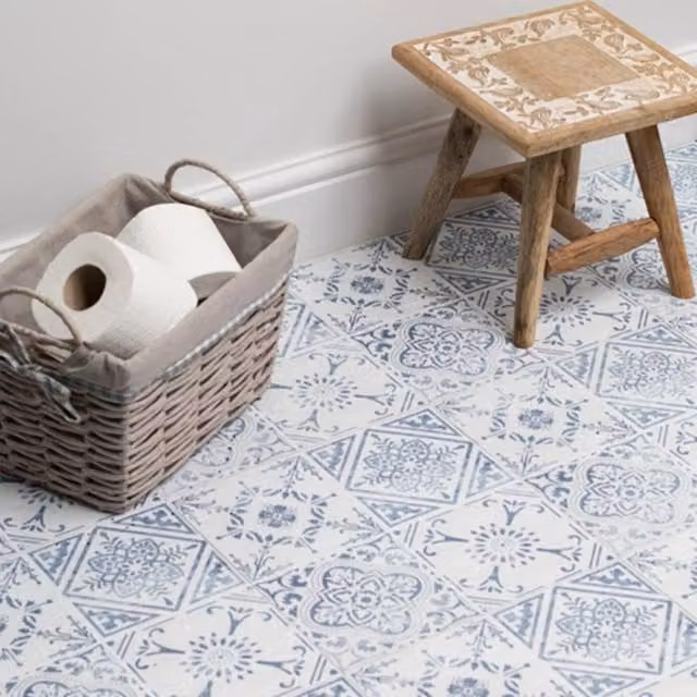 D-C-Fix Vintage Self Adhesive Vinyl Floor Tiles, Blue, Pack of 11 (1sqm), W/D/H: 30.48 x 30.48 x 0.3048 cm