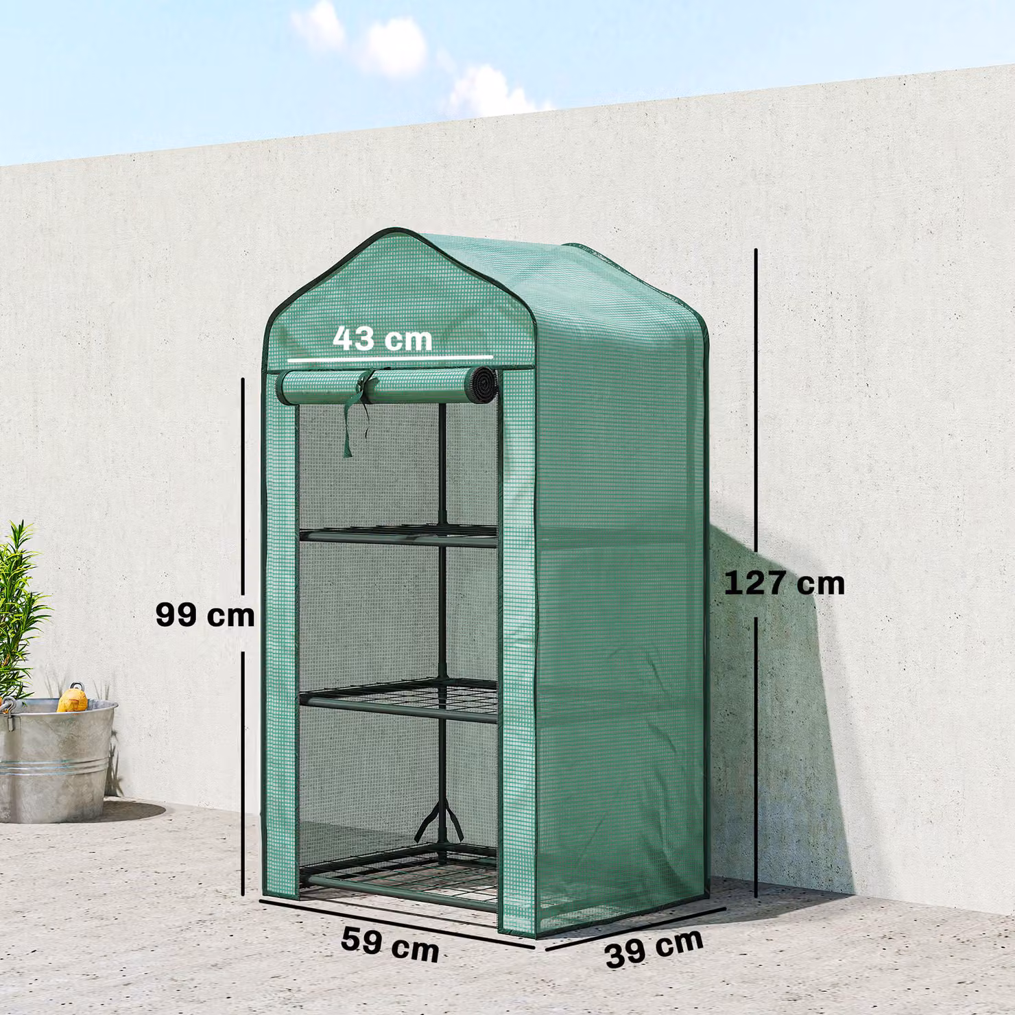 Outsunny Three-Tier Mini Greenhouse in Green with Shelving and Curved Design, H 127 x W 59 x D 39 cm – 2