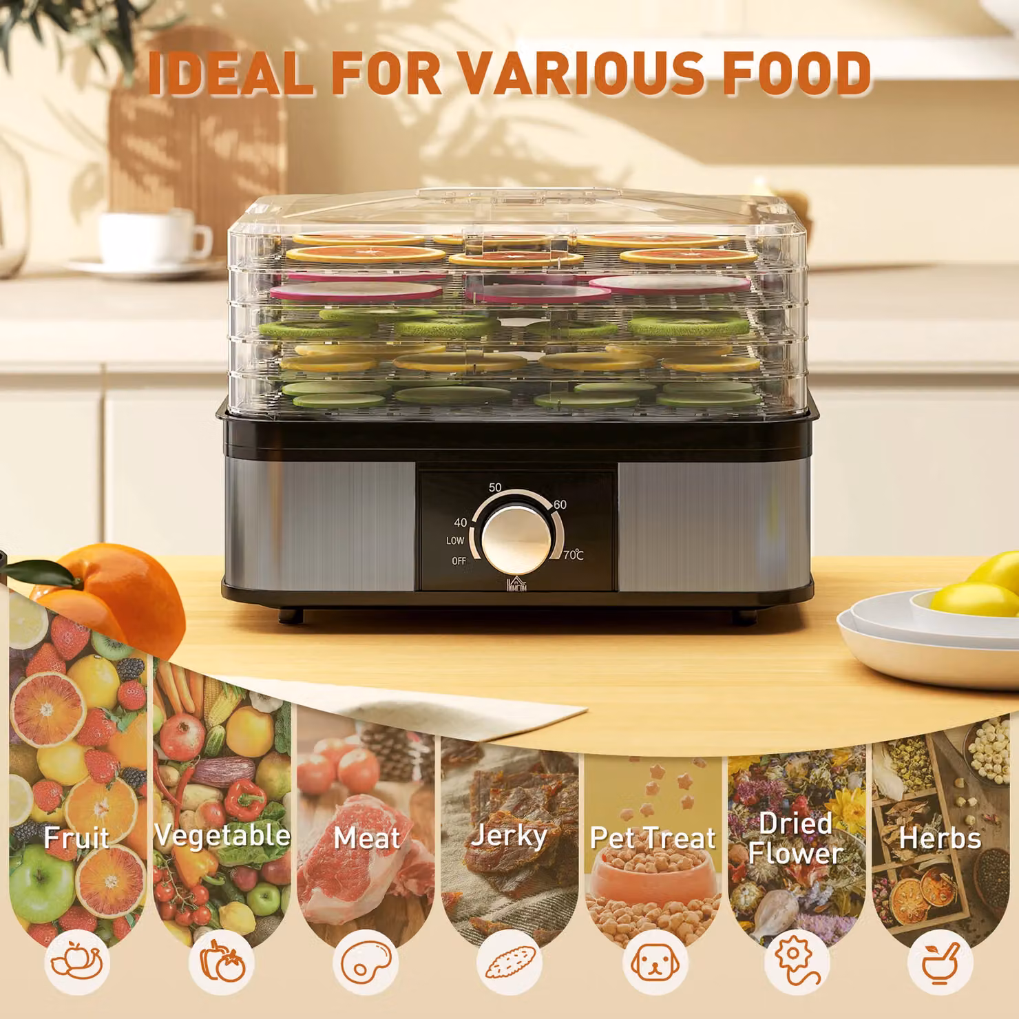 HOMCOM 5-Tier Food Dehydrator with Digital Display and Timer, 245W, Black – 4