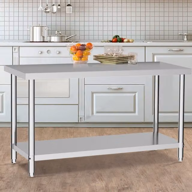 Livingandhome 2 Layer Stainless Steel Work Bench Table, Silver