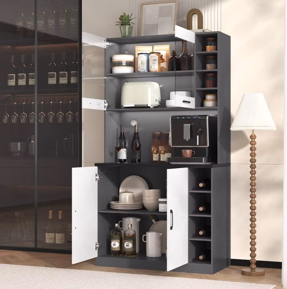 STILVORA Modern White Kitchen Cabinet with Integrated LED Lighting and Glass Doors – 3