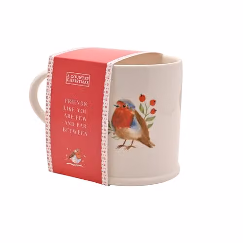 Widdop and Co Ceramic Robin Mug in Red and White with Floral Design