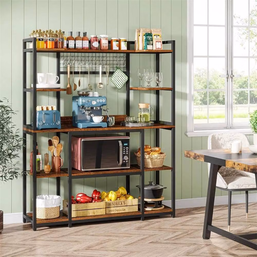 KORVIXA 5-Tier Large Vintage Bakers Rack in Brown – 4