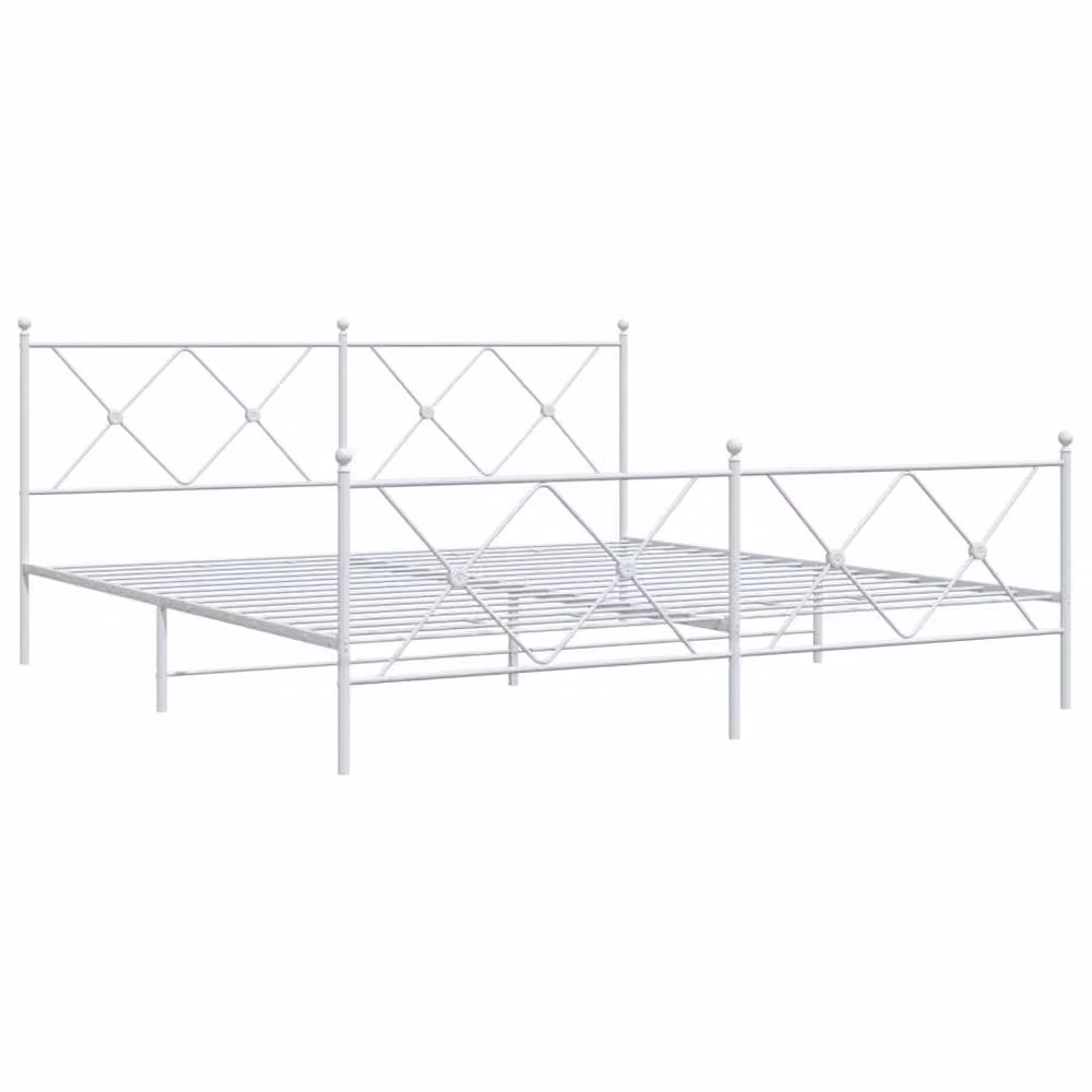 Berkfield Home Metal Bed Frame with Footboard, White, W: 183 cm, D: 213 cm – 3