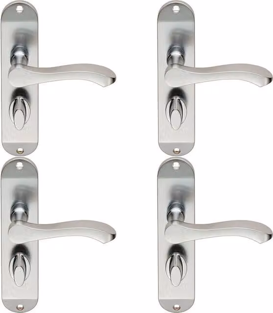 Loops 4 Pairs of Scroll Lever Bathroom Door Handles with Backplate, Satin Chrome, W: 18 cm, H: 4 cm