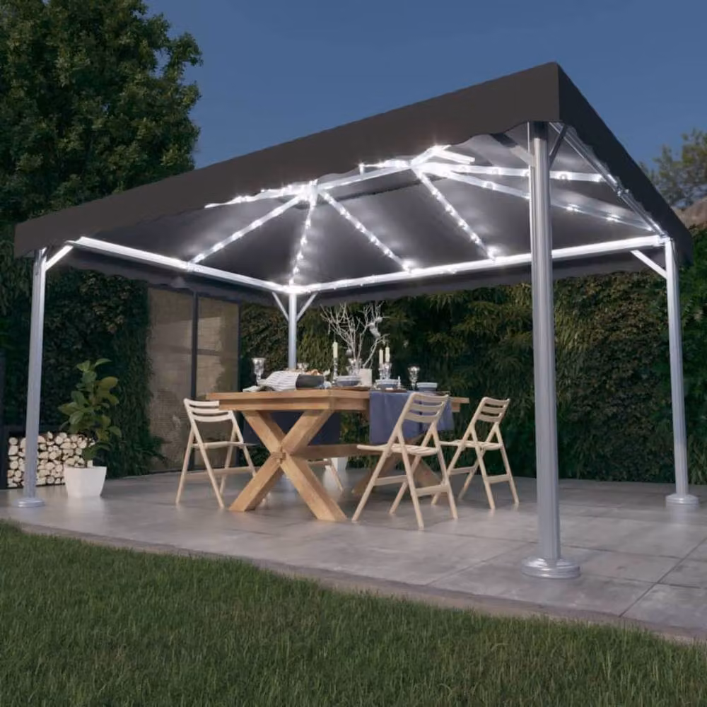 Berkfield Home Anthracite Aluminium Gazebo with LED String Lights, W: 400 cm, D: 300 cm – 2