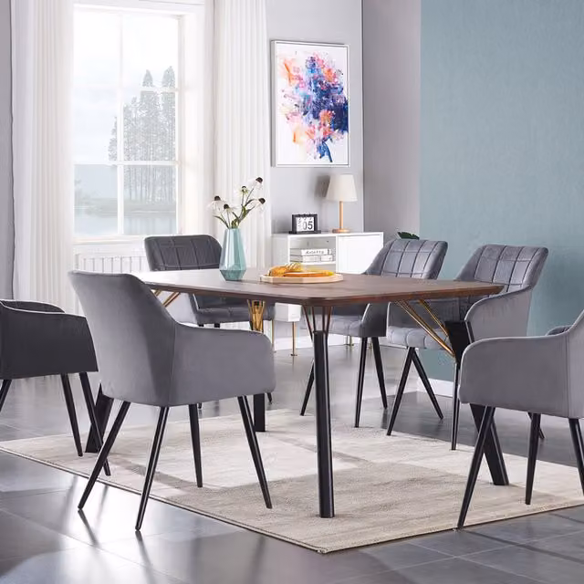 Life Interiors Camden Cosmo LUX Modern Rectangular Dining Set with Table and 6 Chairs in Grey, Black and Gold