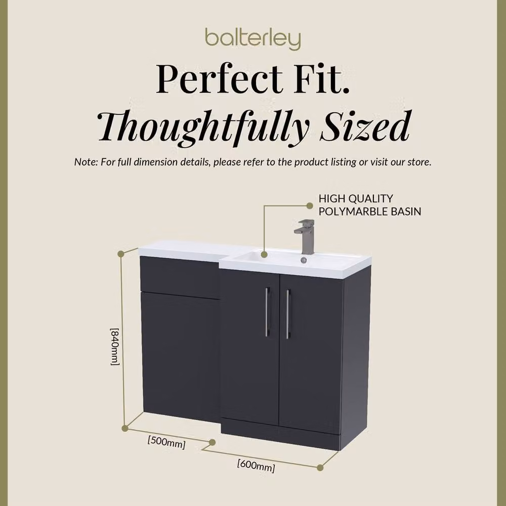 Balterley Modern Matt Grey Right-Hand Vanity and WC Unit Combination, W: 110 cm, H: 84 cm – 4