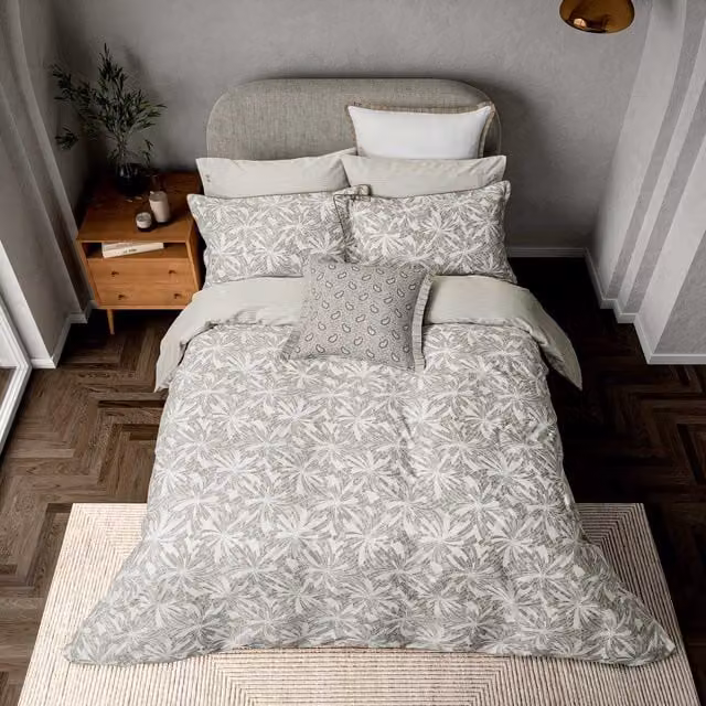 Bedeck of Belfast Cora Single Duvet Cover and Pillowcase Set, Grey and White Linen Cotton Blend, 90 x 200 cm