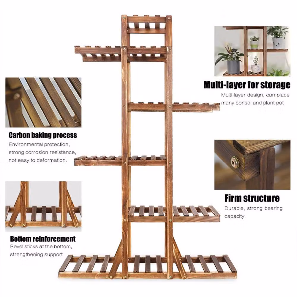 Havendro 6-Tier Brown Wooden Plant Stand Garden Rack, H 131.0 x W 30.0 x D 25.0 cm – 2