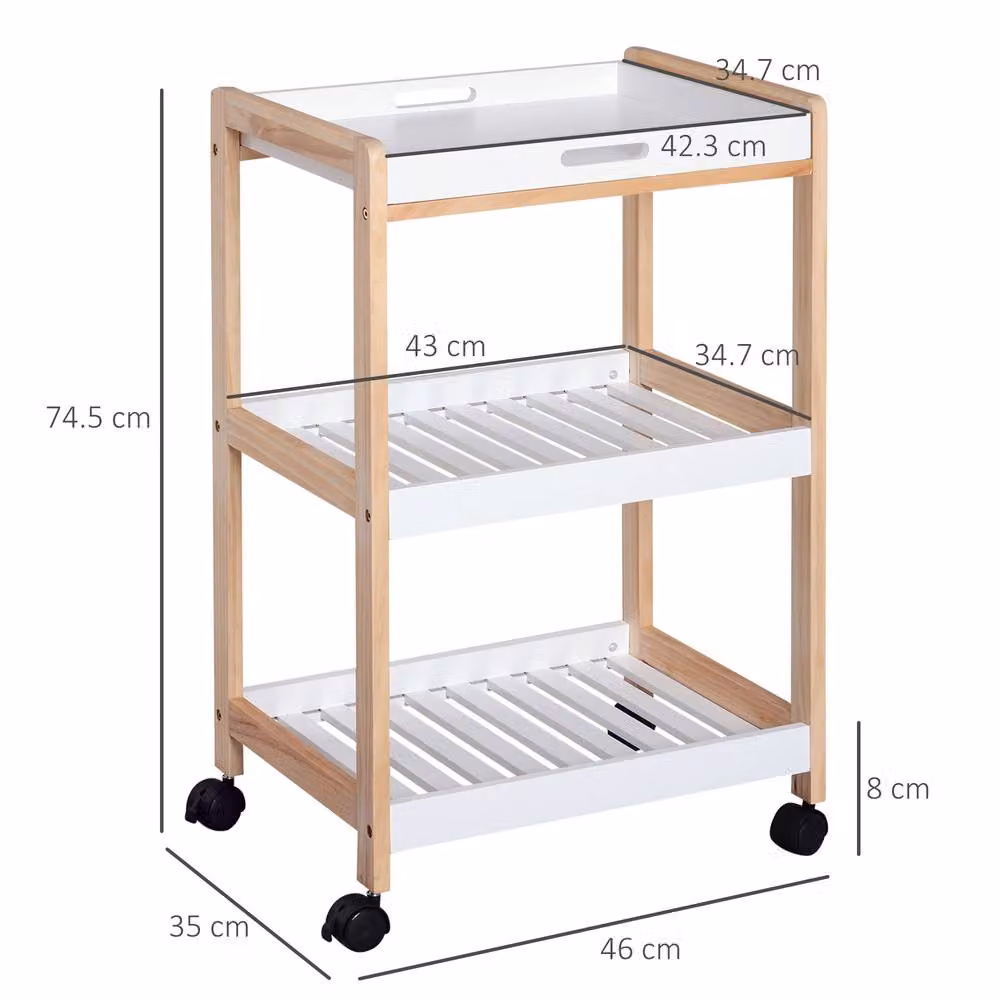 STILVORA Kitchen Trolley with 3 Shelves and Lockable Wheels in White – 3