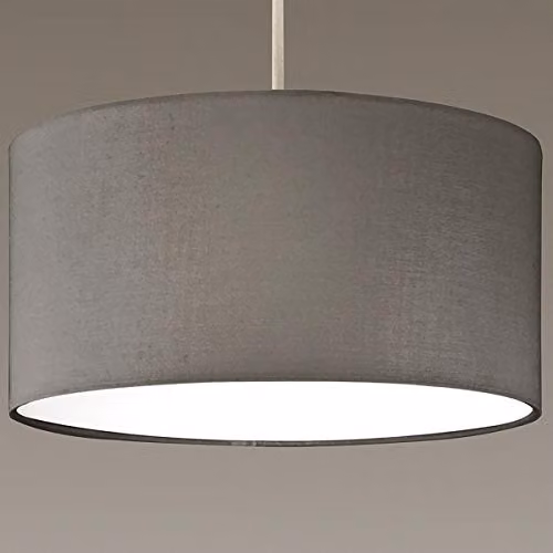 CGC Lighting Modern Grey Fabric Drum Pendant Lamp Shade with White Opal Bottom Diffuser