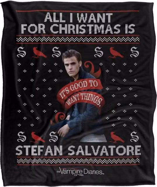 LOGOVISION The Vampire Diaries All I Want For Christmas Is Stefan Salvatore Super Soft Silky Touch Fleece Throw Blanket, W: 91 cm, D: 147 cm – 6