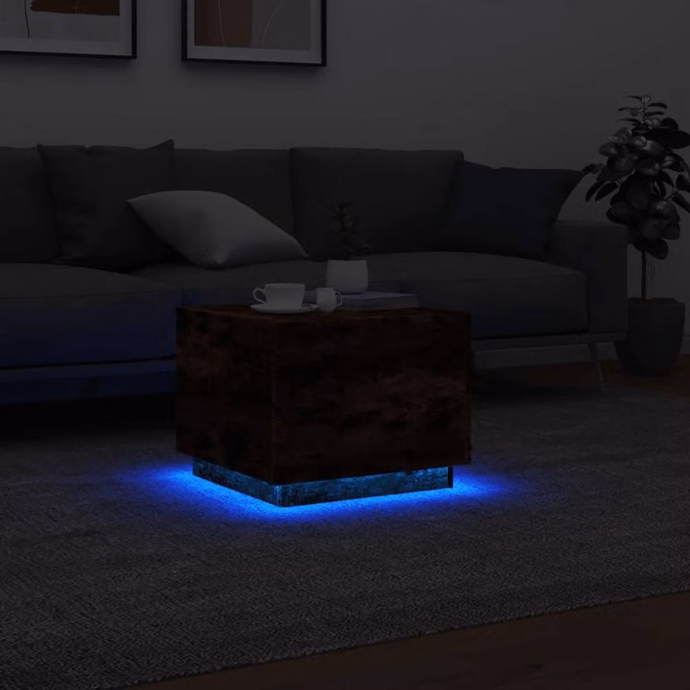 Berkfield Home Modern Square Coffee Table with LED Lights in Smoked Oak Brown, W/D/H: 50 x 50 x 40 cm – 5