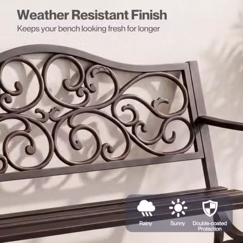 Levede Bronze Floral Pattern Metal Garden Bench – 4