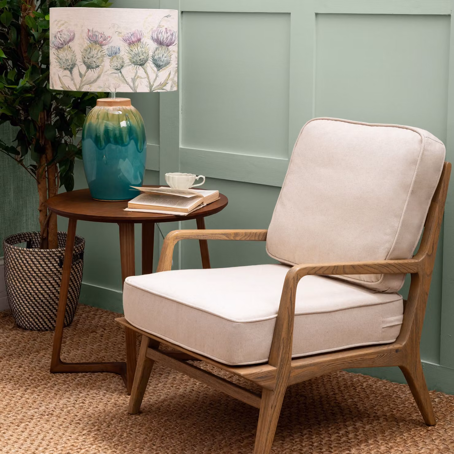 Voyage Maison Idris Mid Century Armchair with Solid Wood Frame in Walnut and Beige Fabric, W/D/H: 80 x 58 x 80 cm – 2