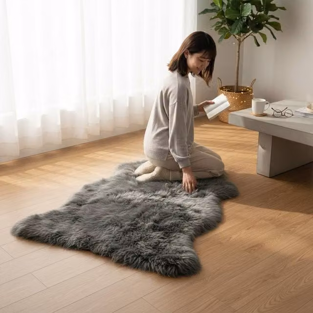 Infinity Leather Natural Wool Single Sheepskin Rug in Dark Grey, W: 90 cm, D: 60 cm – 1