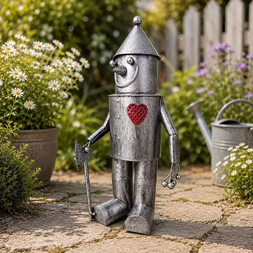 Marco Paul Solar Tin Man Garden Ornament with LED Heart in Metallic Silver – 4