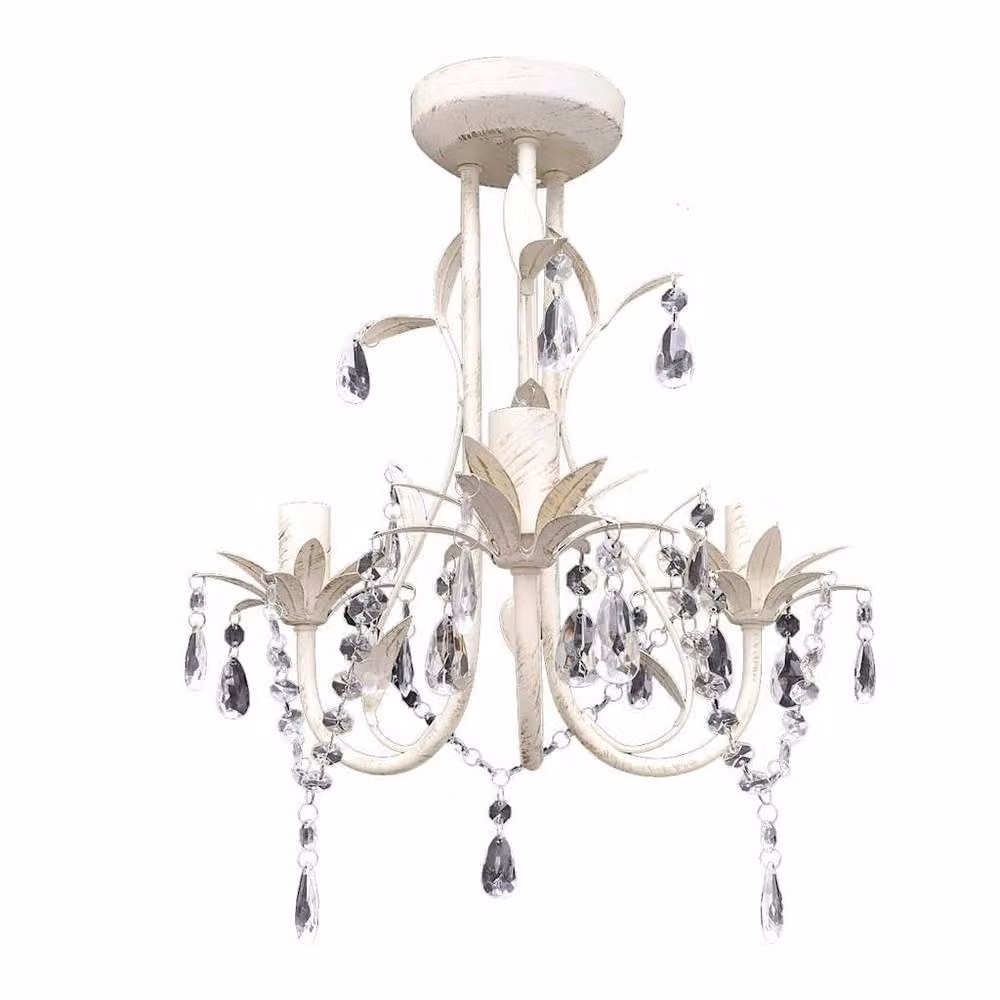 Berkfield Home Crystal Pendant Ceiling Lamp Chandelier in White and Transparent – 2