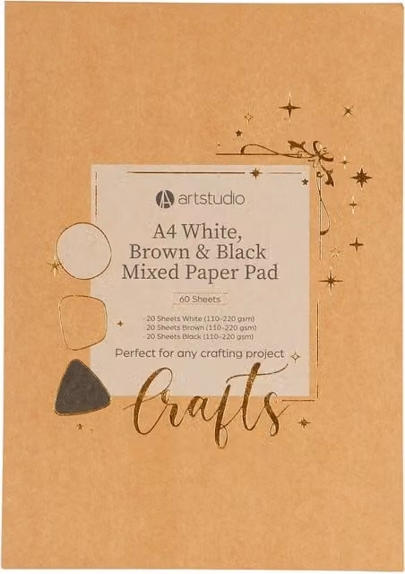 Art Studio Mixed Coloured Paper Pad, A4, Pack of 60